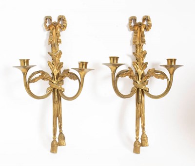 Lot 99 - Pair of Louis XVI Style Gilt-Bronze Two-Light Sconces
