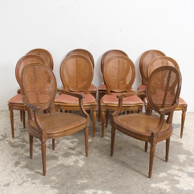 Lot 2 - Set of Ten Louis XVI Style Caned Walnut Dining Chairs