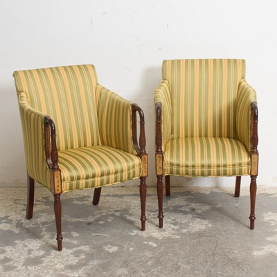 Lot 4 - Pair of Federal Style Inlaid Mahogany Armchairs
