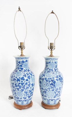 Lot 27 - Pair of Blue and White Chinese Vases