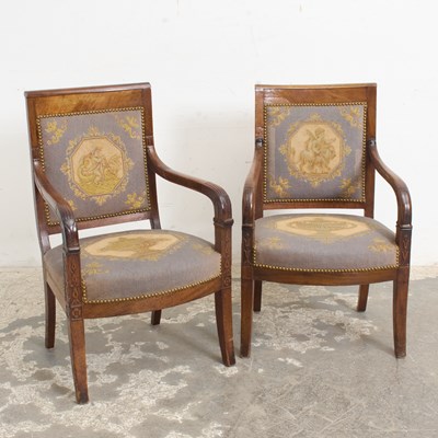 Lot 33 - Matched Pair of Empire Style Mahogany Fauteuils