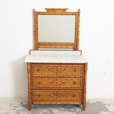 Lot 38 - Pine and Bamboo Marble Top Commode