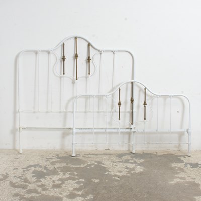 Lot 42 - White Painted Iron and Brass Headboard and Footboard