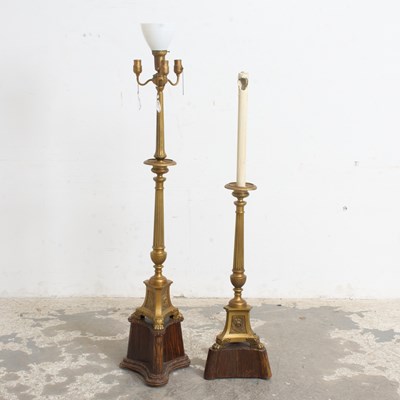 Lot 48 - Two Brass Candlestick Form Floor Lamps