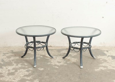 Lot 50 - Pair of Painted Metal Frosted Glass Top Circular Side Tables