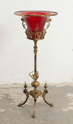 Lot 53 - Victorian Gilt Bronze Cranberry Glass Planter