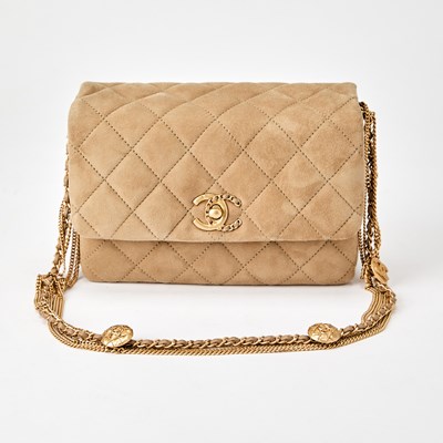 Lot 1219 - Chanel Beige Suede 'Precious Buttons' Mini Flap Bag