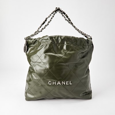 Lot 1224 - Chanel Khaki Calfskin Leather 22 Hobo Bag