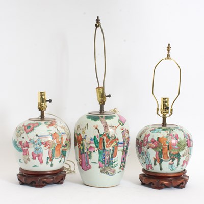 Lot 91 - Group of Three Chinese Porcelain Lamps