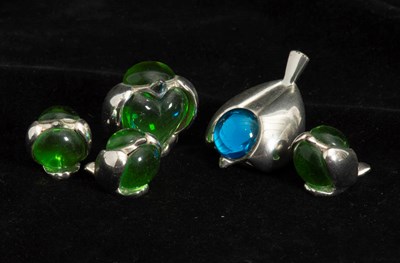 Lot 93 - Group of Christofle Silver-plate and Colored Glass Birds