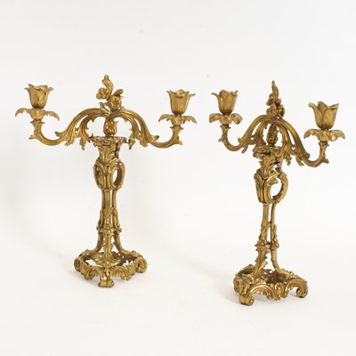 Lot 309 - Pair of Rococo Style Gilt-Metal Two-Light Candelabra