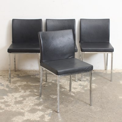 Lot 320 - Set of Four Chrome and Black Leather Side Chairs