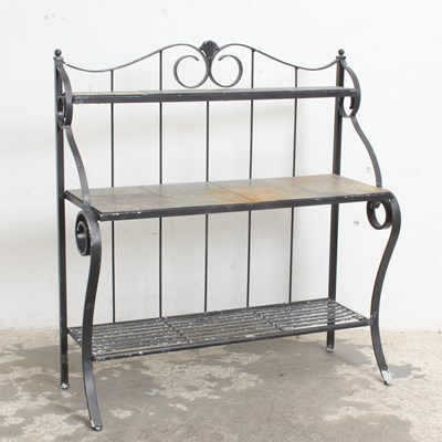 Lot 107 - Patinated Metal and Tiled Etagere