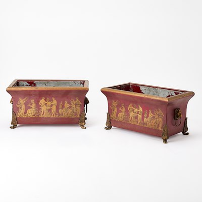 Lot 86 - Pair of Neoclassical Style Red Painted Tôle Planters
