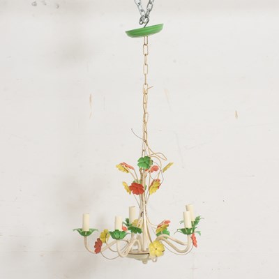 Lot 162 - Painted Tole Floral Form Five-Light Chandelier