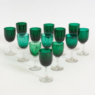 Lot 166 - Group of Thirteen Green Wine Glasses