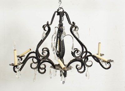 Lot 172 - Painted Iron and Crystal Six-Light Chandelier
