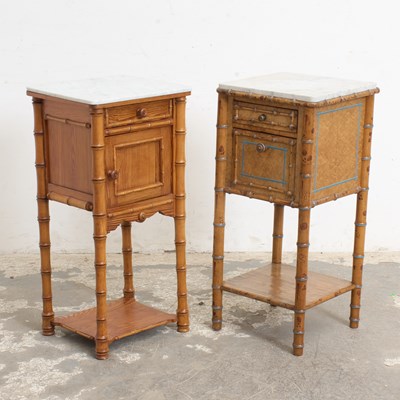 Lot 178 - Two Pine Faux Bamboo Marble Top Bedside Tables