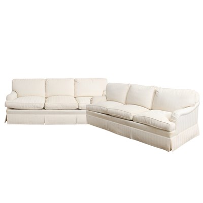 Lot 180 - Pair of Contemporary White Striped Upholstered Sofas