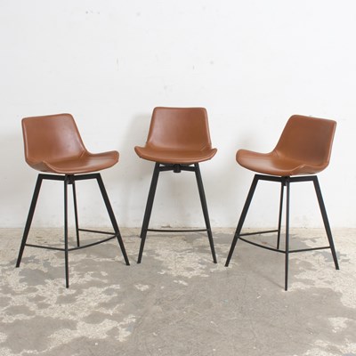 Lot 209 - Set of Three Leather Upholstered Bar Stools