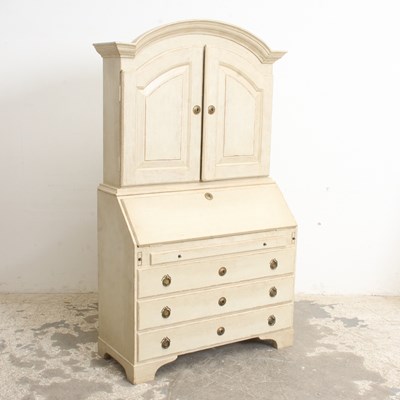 Lot 211 - Provincial Style White Painted Slant Front Secretary Bookcase
