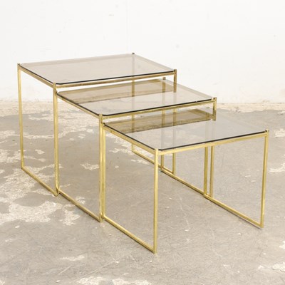 Lot 220 - Set of Three Gilt Metal and Smoked Glass Nesting Tables