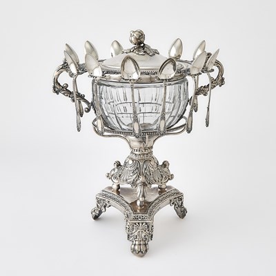 Lot 84 - French Silver and Glass Covered Sugar Bowl