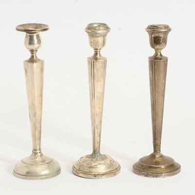 Lot 266 - Group of Three Weighted Sterling Candlesticks