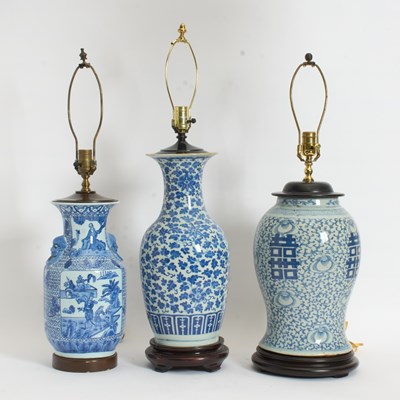 Lot 343 - Group of Three Blue and White Asian Style Vases