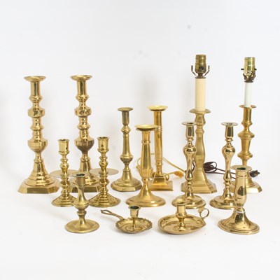 Lot 345 - Group of Fifteen Brass Candlesticks