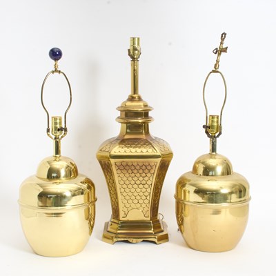 Lot 346 - Group of Three Brass Lamps