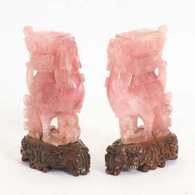 Lot 350 - Pair of Rose Quartz Carvings