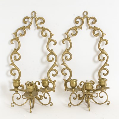 Lot 371 - Pair of Victorian Brass Three-Arm Sconces