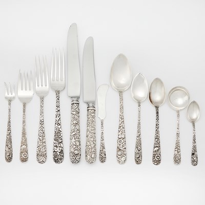 Lot 151 - Assembled Stieff and S. Kirk & Son Sterling Silver "Repousse" Pattern Part Flatware Service