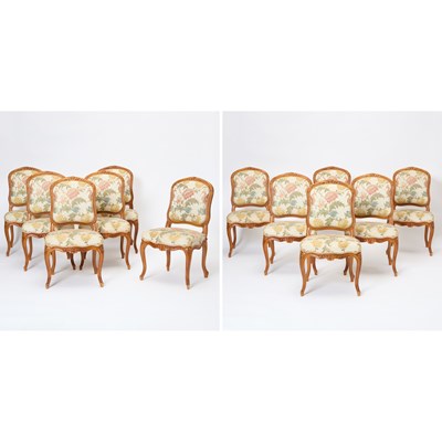 Lot 44 - Set of Twelve Louis XV Style Carved Beechwood Dining Chairs