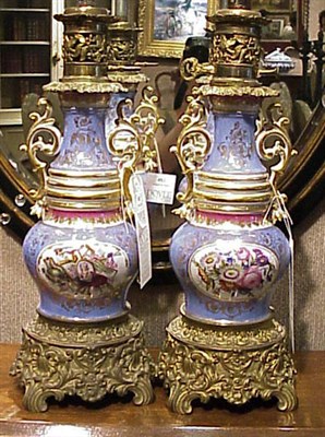 Lot 447 - Pair of Paris Porcelain Gilt-Metal Mounted Lamps