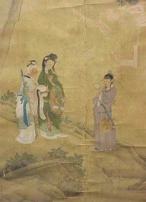 Lot 184 - Framed Chinese Painting of a Sage Offering...