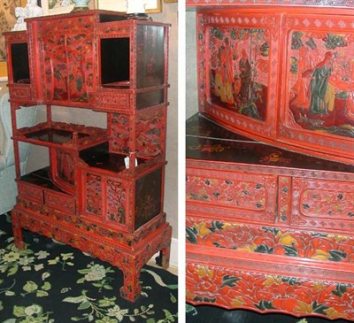 Lot 156 - Japanese Multicolored Carved Lacquer Display...