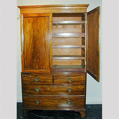 Lot 392A - George III Mahogany Linen Press In two parts,...