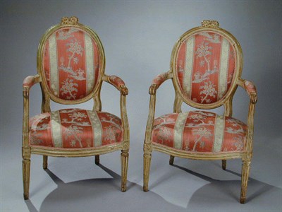 Lot 501 - Pair of Louis XVI Cream-Painted Fauteuils Late...