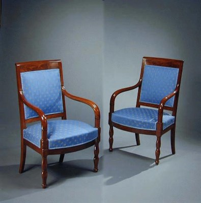 Lot 662 - Pair of Restauration Mahogany Fauteuils Early...