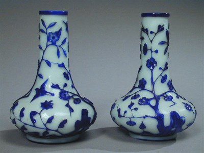 Lot 162 - Pair of Peking Blue Overlay Glass Bottles Of...