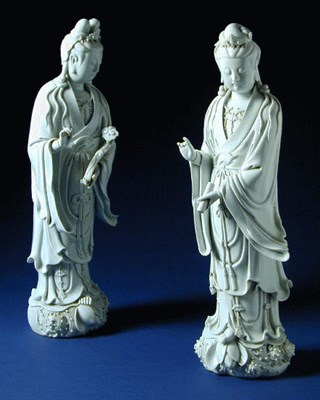 Lot 224 - Pair of Dehua White Porcelain Figures of...
