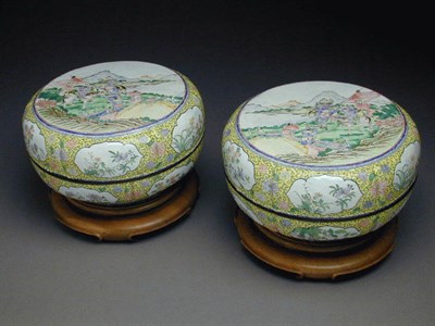 Lot 247 - Pair of Painted Enamel, Hexalobed, Bun-Form...