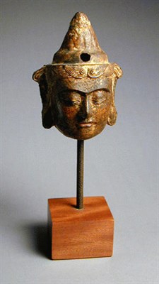 Lot 146 - Polychromed Cast Iron Head of a Bodhisattva...