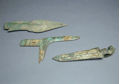 Lot 121 - Three Archaic Bronze Weapons Shang and Zhou...