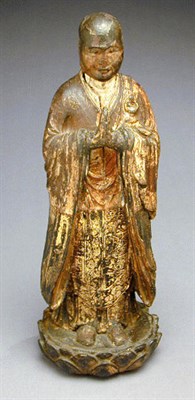 Lot 72 - Gilded and Polychromed Wood Figure of a Monk...