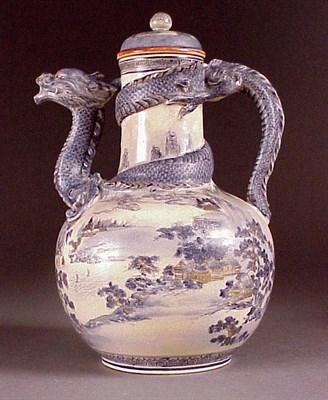 Lot 49 - Blue Satsuma Dragon Ewer Circa 1900, signed...