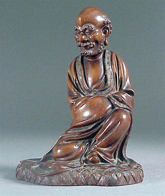 Lot 183 - Finely-Carved Wood Figure of a Luohan Probably...