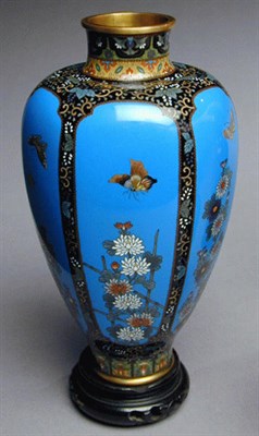 Lot 50 - Sky Blue Hexagonal Cloisonne Vase Meiji Period...